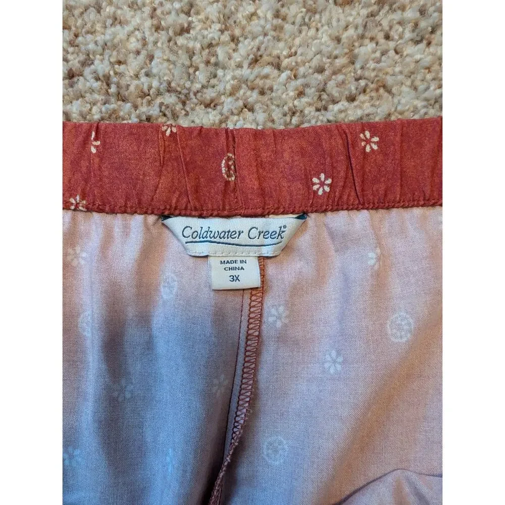 Coldwater Creek PJ Pants 3X Pink Floral Wide Leg Ankle Rayon Drawstring
